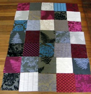 Arranged Fabric Squares for my Practice Quilt Cover