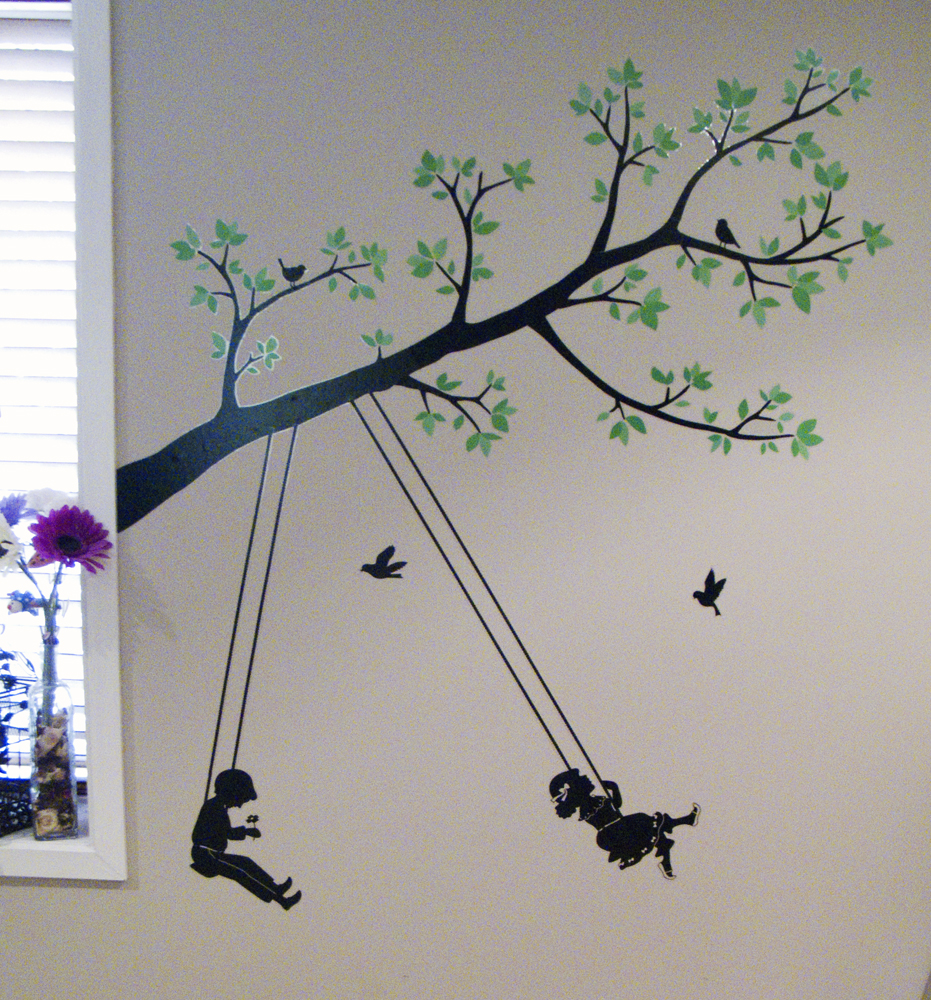 Wall Decal of a Tree with Children Swinging